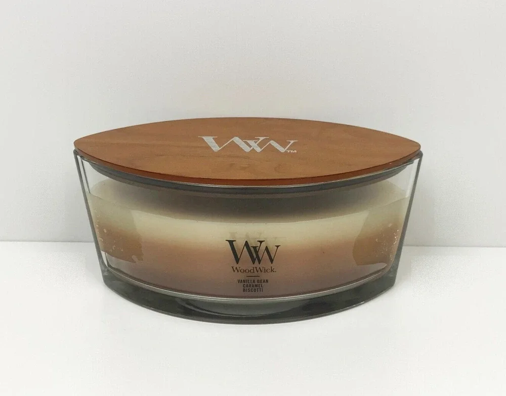 WoodWick Ellipse Cafe Sweets Trilogy Candle Vanilla Bean Caramel Biscotti 16 oz